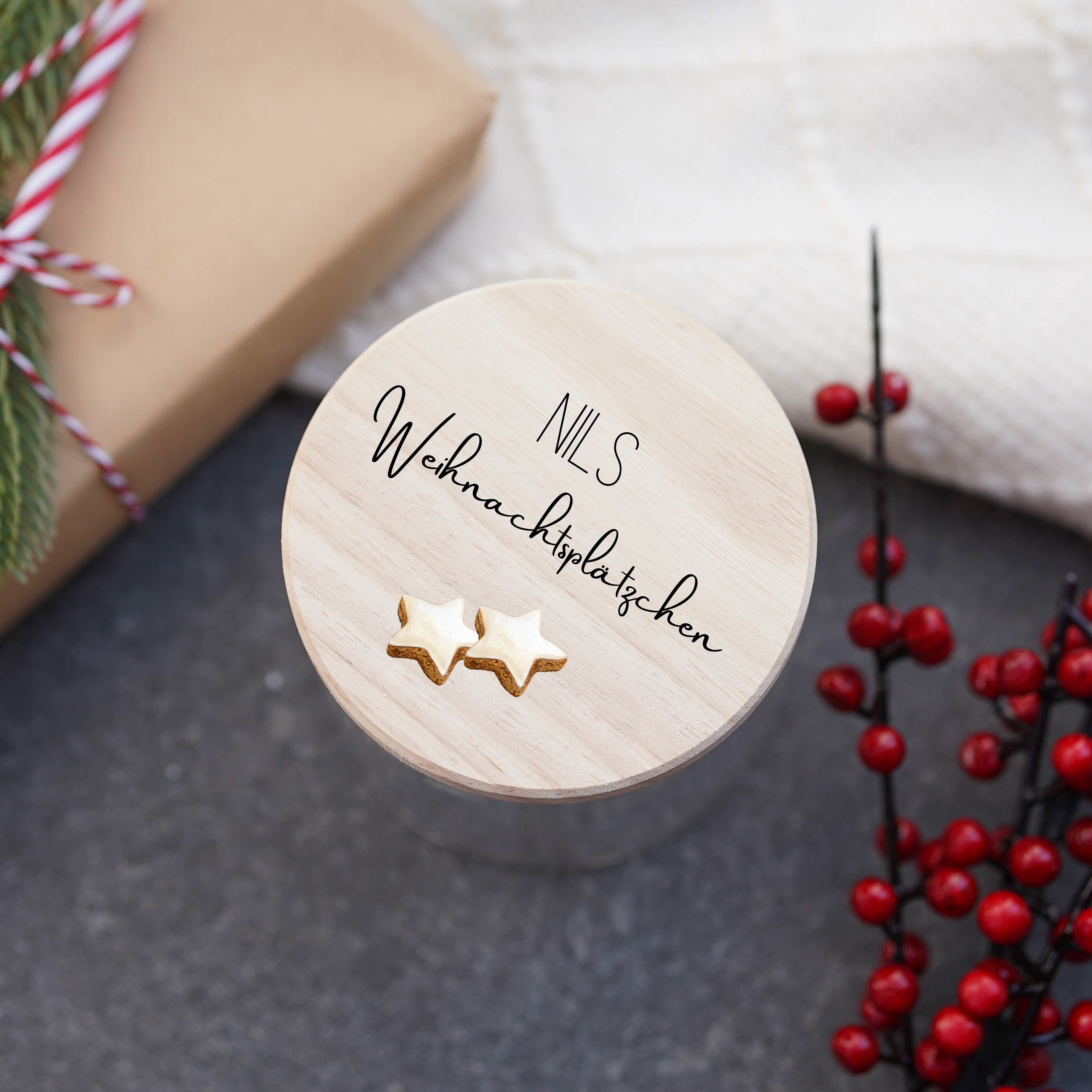 Vorratsglas "Weihnachtsplätzchen" personalisiert mit Namen - HOLZKINO