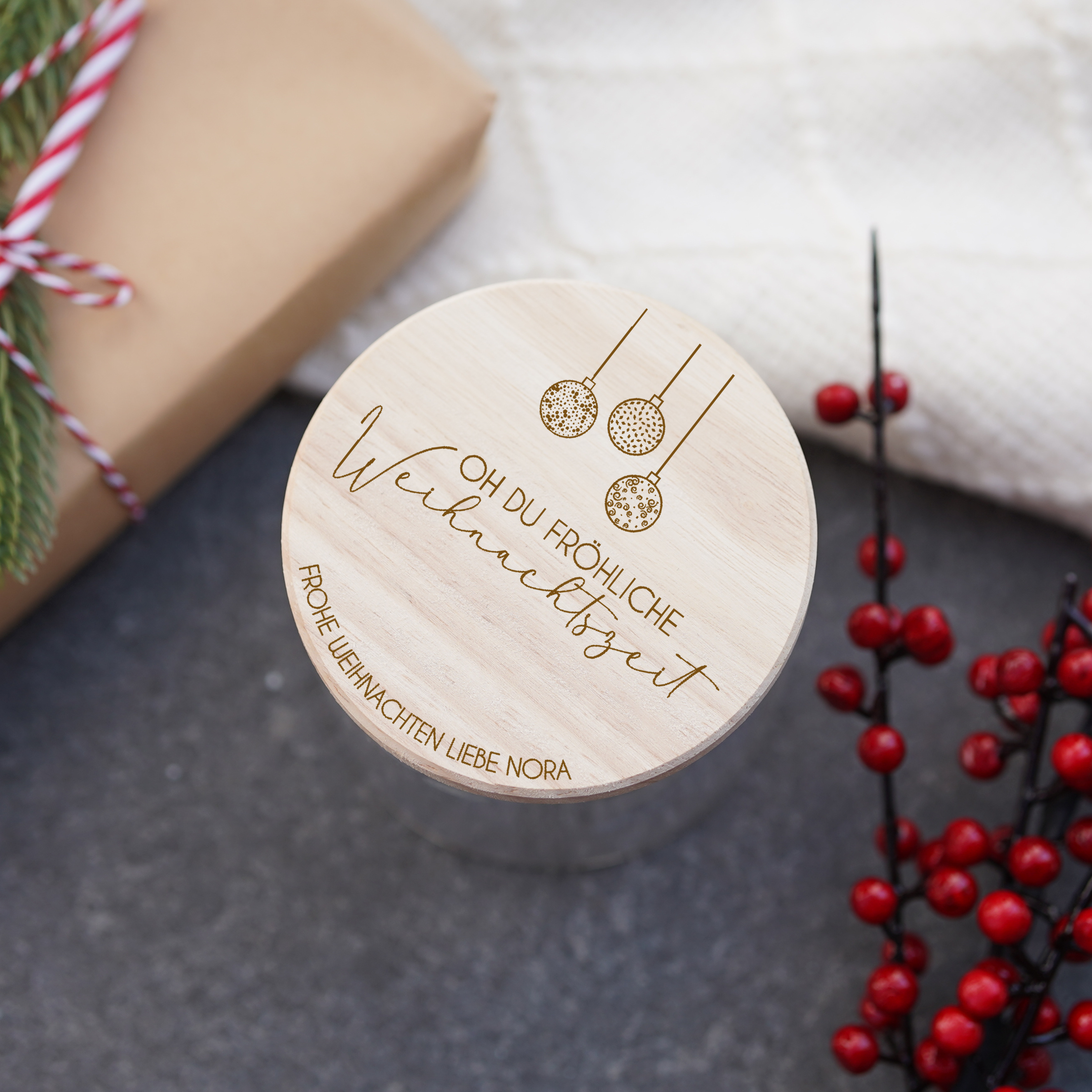 Vorratsglas "Frohe Weihnachten" personalisiert - HOLZKINO