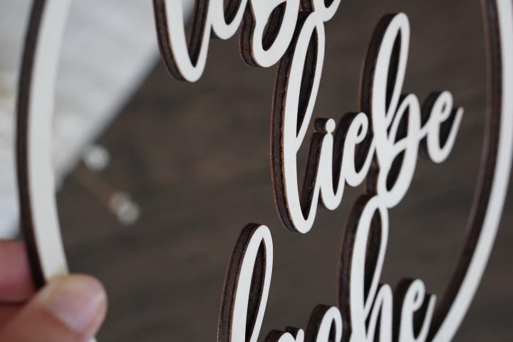 Holzschild lebe liebe lache