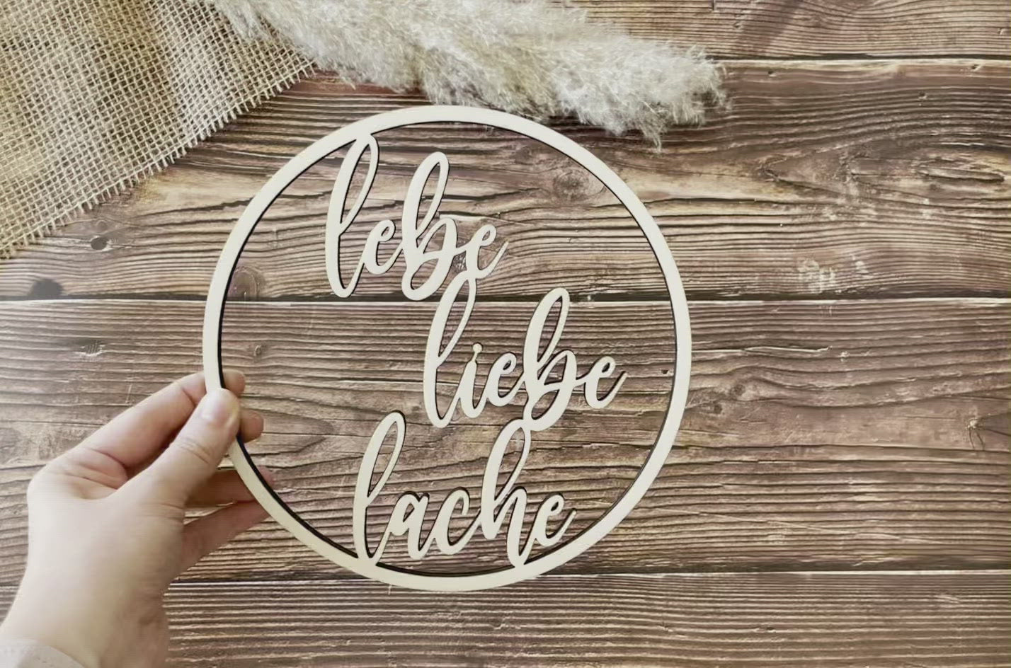 Holzschild lebe liebe lache