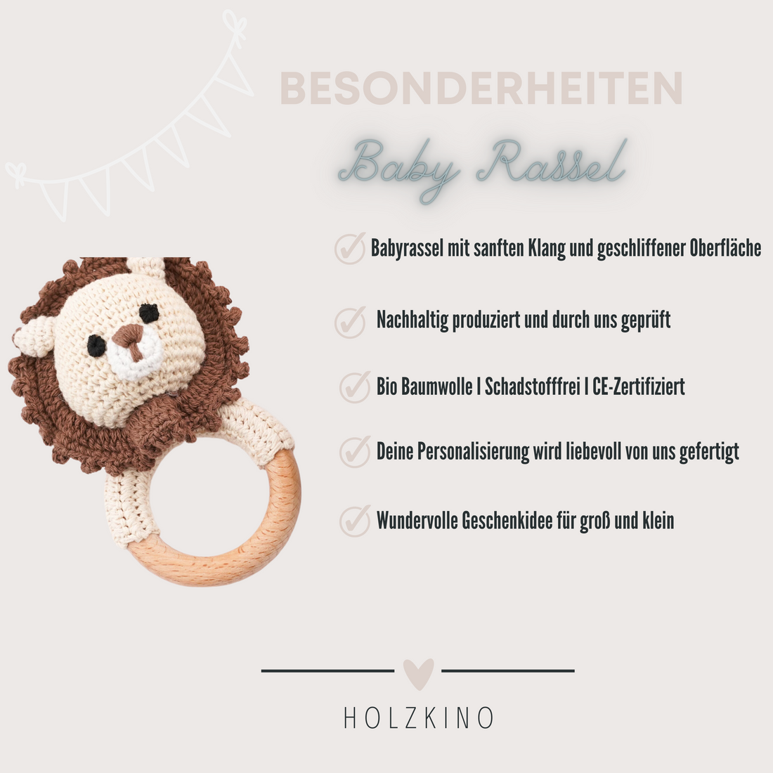 Personalisierte Babyrassel Bär und Hase mit Namen personalisierbar
