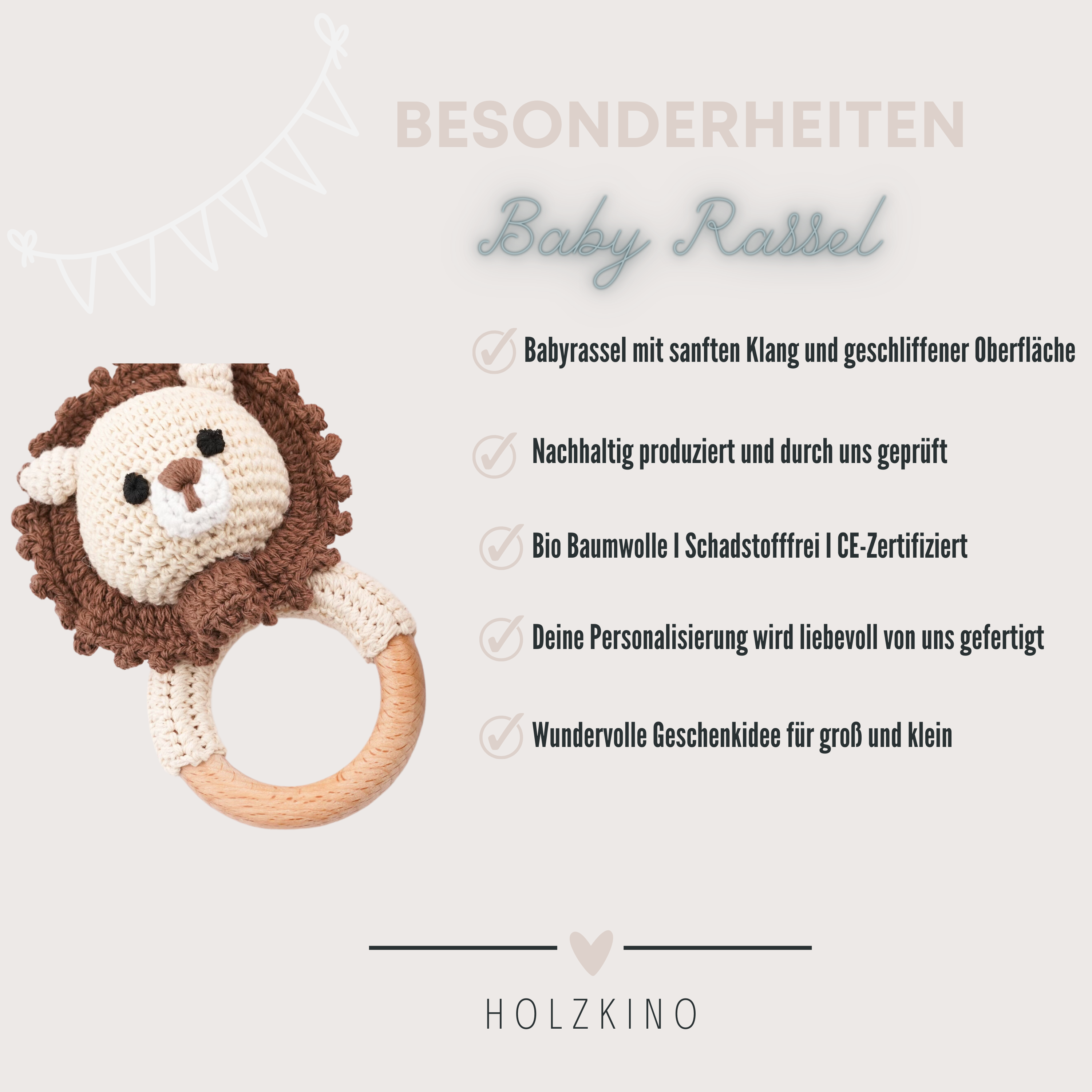 Personalisierte Babyrassel Bär und Hase mit Namen personalisierbar