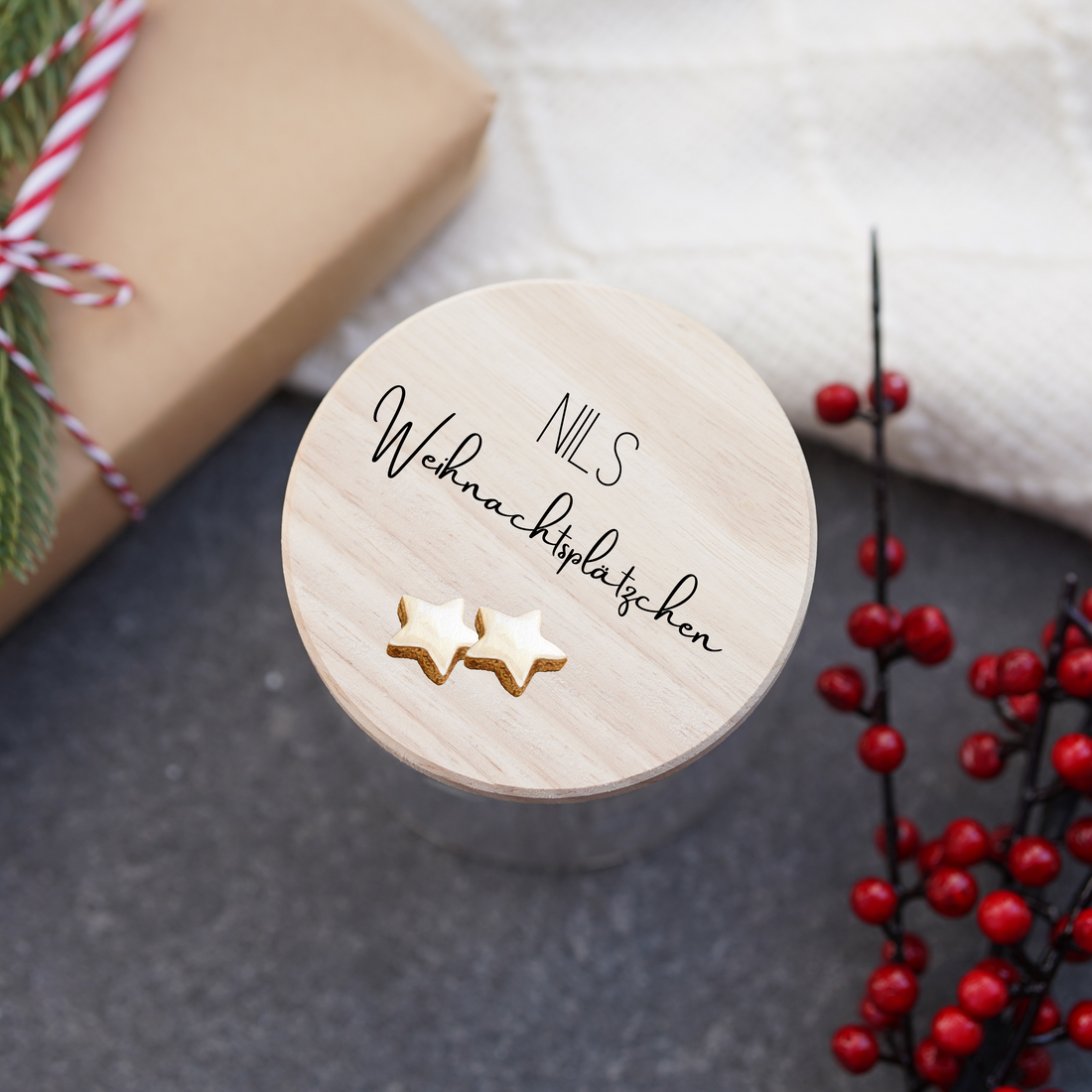 Vorratsglas "Weihnachtsplätzchen" personalisiert mit Namen - HOLZKINO