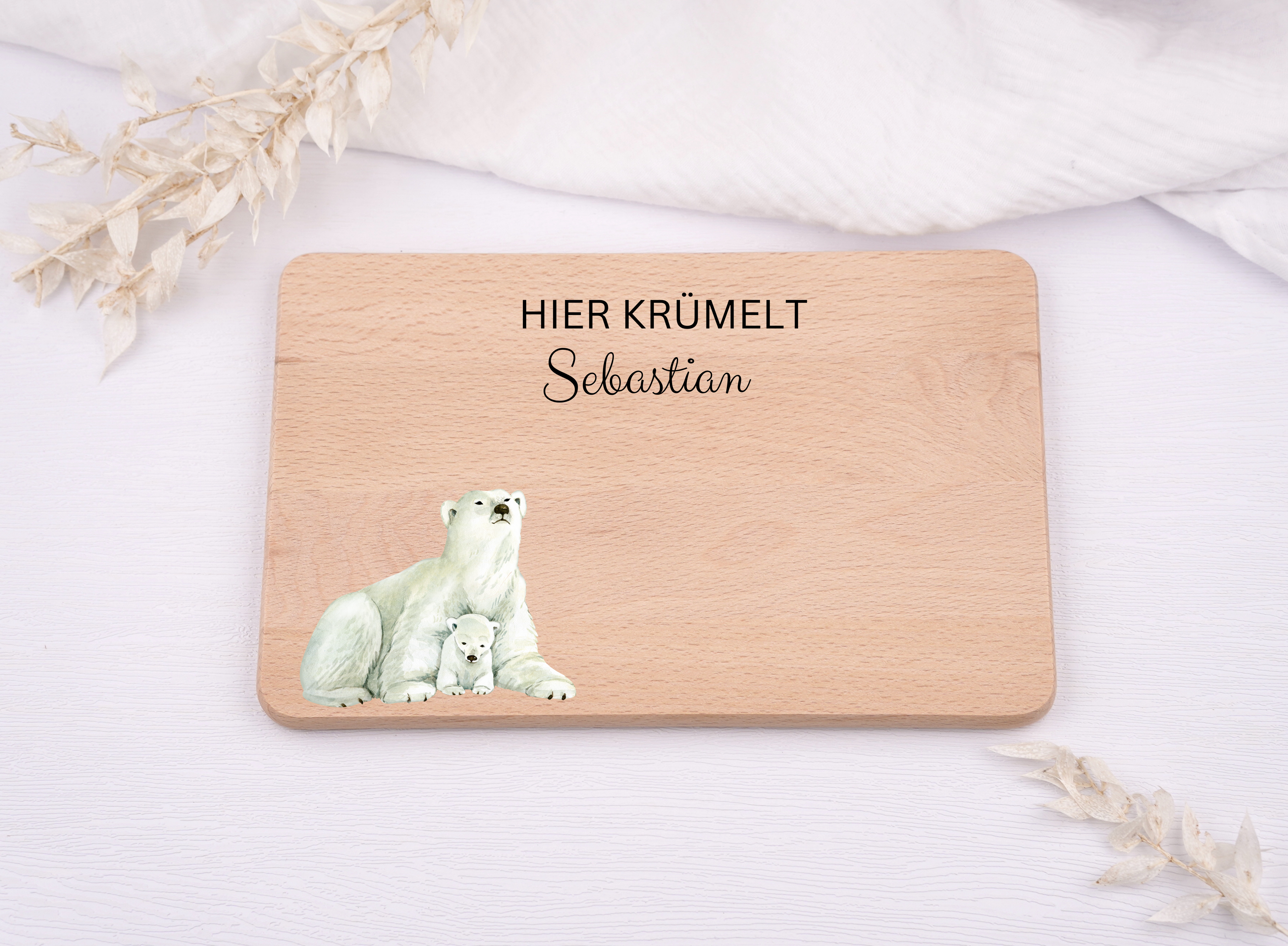 Personalisiertes Frühstücksbrett farbig mit Eisbär