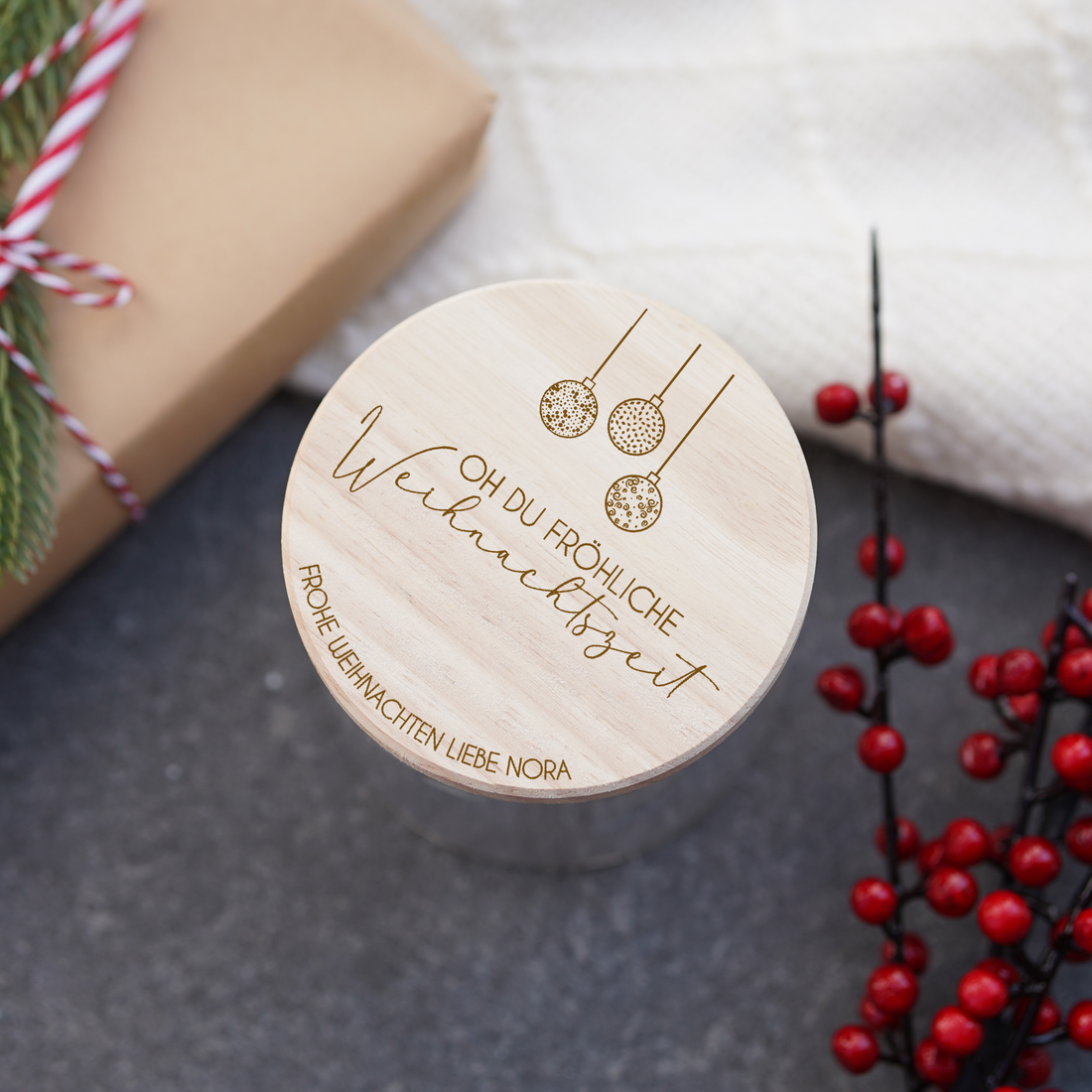 Vorratsglas "Frohe Weihnachten" personalisiert - HOLZKINO