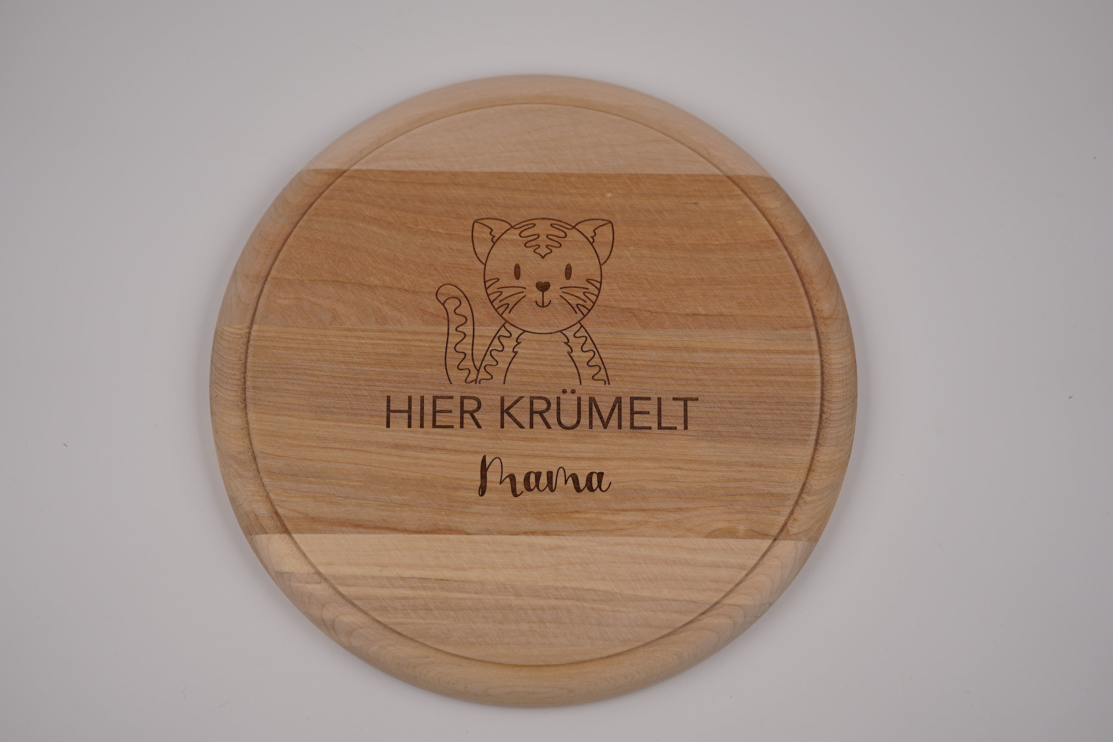 Brotzeitbrett rund personalisiert ,,Gravur Katze&