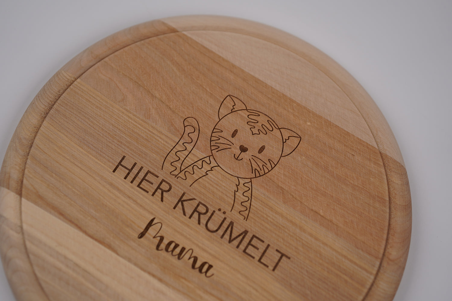 Brotzeitbrett rund personalisiert ,,Gravur Katze&