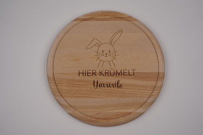 Brotzeitbrett rund personalisiert ,,Gravur Hase&