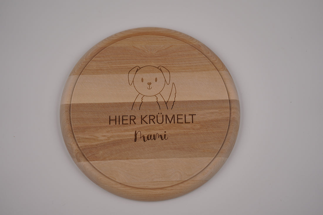 Brotzeitbrett rund personalisiert ,,Gravur Hund&