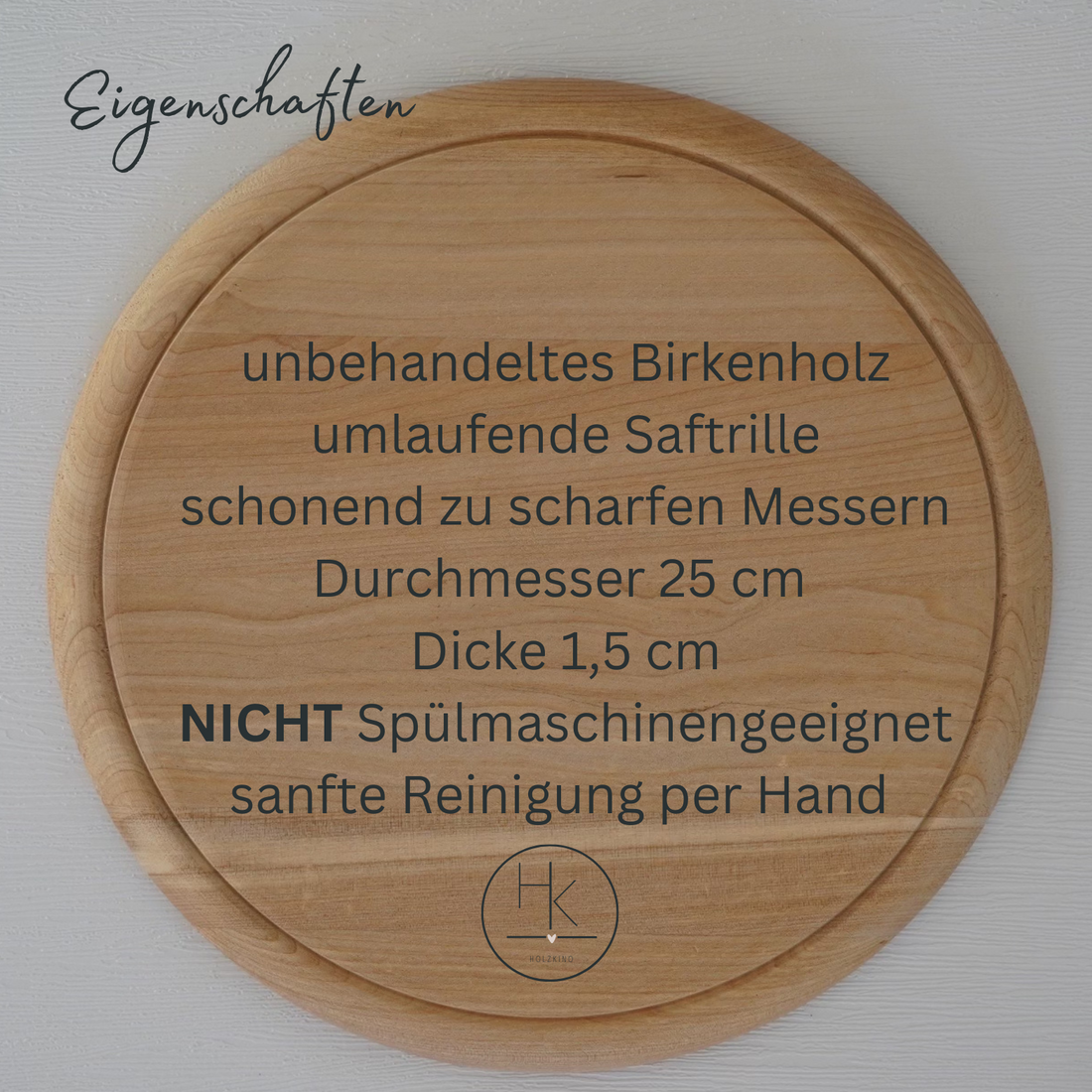 Brotzeitbrett rund mit Namen personalisiert und Blumenkranz 25cm, Holzbrett, Birkenholz - HOLZKINO